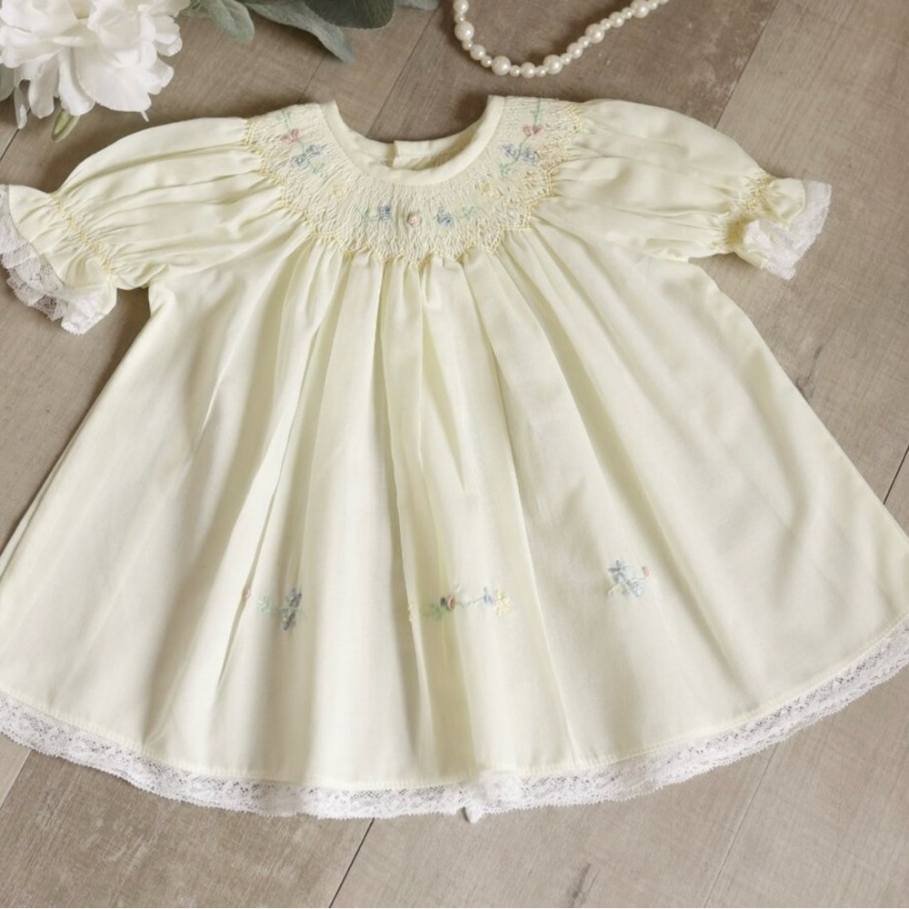 Yellow Smocked Baby Dress with Embroidered Details
